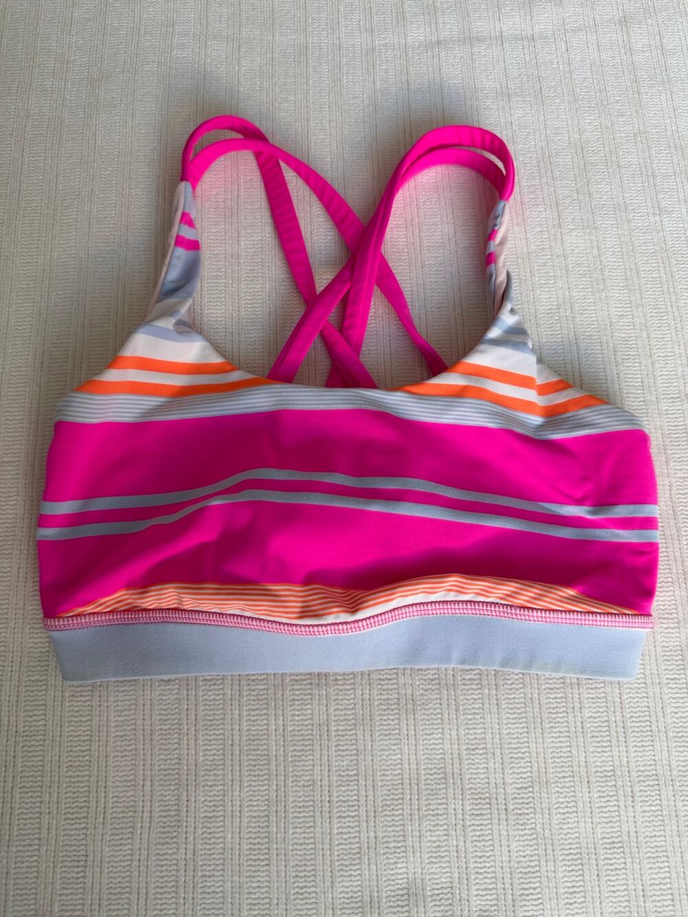 Lululemon Energy Bra Multi-Color Stripe Strappy Sports Bra Size 6